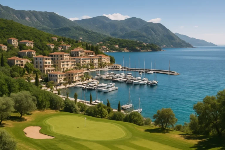 Luxuriöres Küstenresort Luštica Bay in Montenegro mit Golfplatz, Marina und Villen am türkisblauen Meer